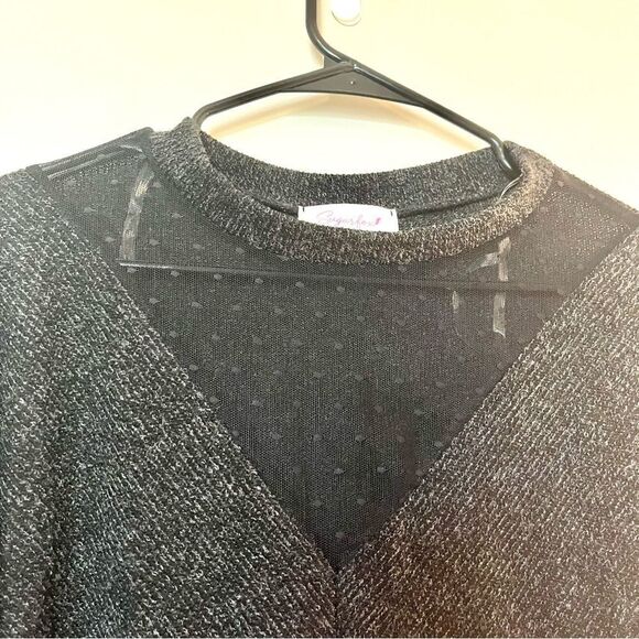 SUGARFOX Mixed Material Crew Neck Sweater with Mesh Front Panel Size 2X - Picture 3 of 7